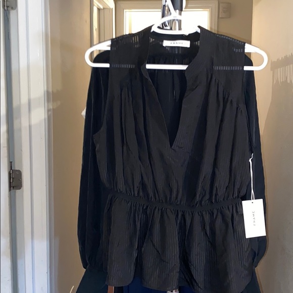 ✨FRAME ✨100% Silk Sleeveless Peplum Top - Noir🥰 - Picture 10 of 10